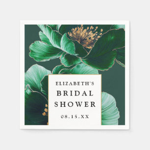 Emerald Green Floral Modern Elegant Bridal Shower Napkin