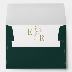 Emerald Green Floral Monogram Wedding Envelope