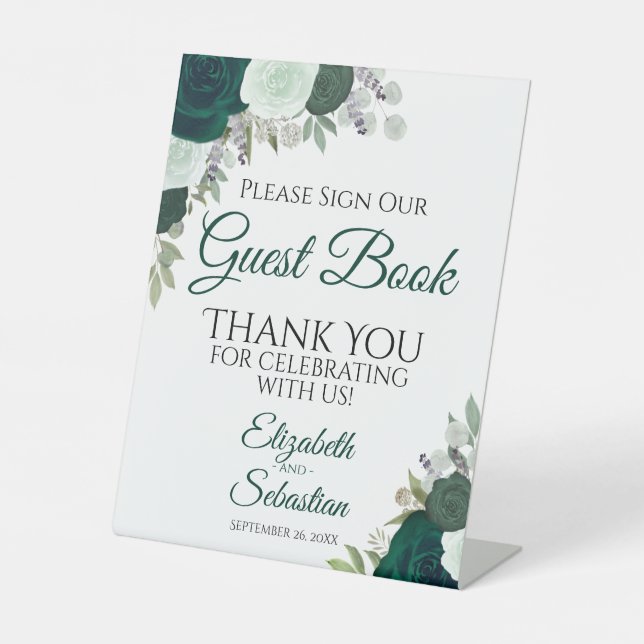 Emerald Green Floral Please Sign Our Guest Book (Front)
