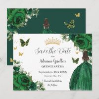 Emerald Green Floral Princess Gold Quinceañera