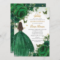 Emerald Green Floral Princess Quinceañera Sweet 16