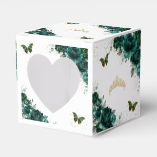 Emerald Green Floral Quinceanera Sweet 16 Mini Favour Box