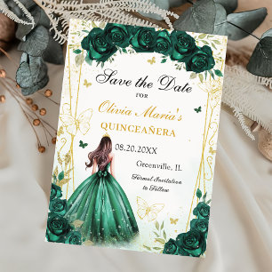 Emerald Green Floral Quinceanera Sweet 16 Save The Date
