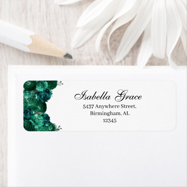 Emerald Green Floral Return Address Label (Insitu)