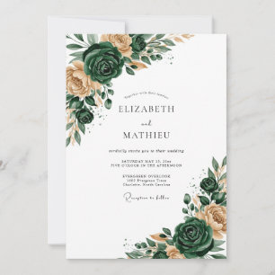 Emerald Green Floral Romance Wedding Invitation