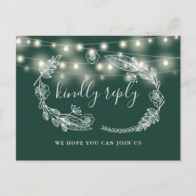 Emerald Green Floral Song Request RSVP Card (Front)
