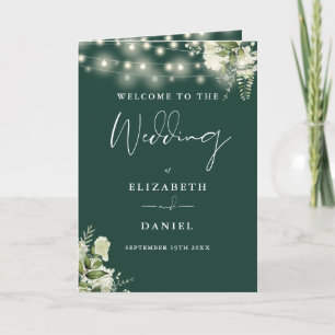 Emerald Green Floral String Lights Wedding Programme