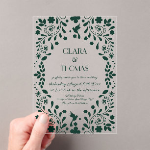 Emerald Green Floral Talavera Wedding Acrylic Invitations