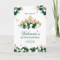 Emerald Green Floral Tiara Butterfly Quinceanera