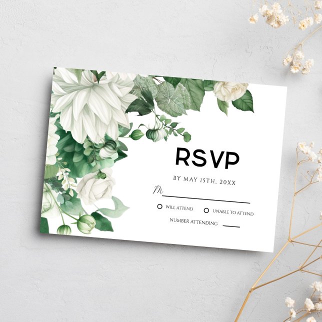 Emerald Green Floral Watercolor Boho Wedding RSVP Card (Creator Uploaded)