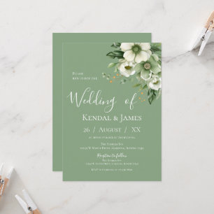 Emerald Green Floral Wedding  Invitation