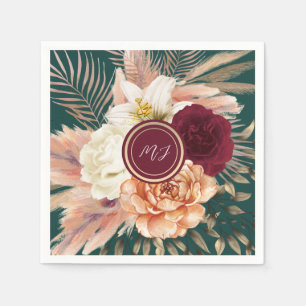 Emerald Green Floral Wedding Napkin