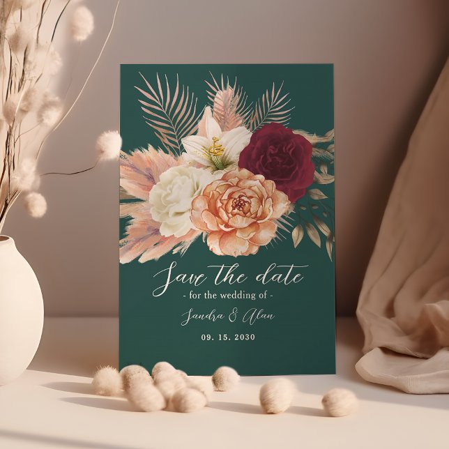 Emerald Green Floral Wedding Save The Date (Creator Uploaded)