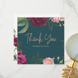 Emerald Green Floral Wedding Thank You Card