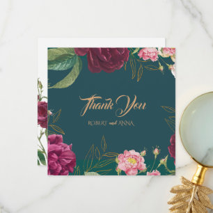 Emerald Green Floral Wedding Thank You Card