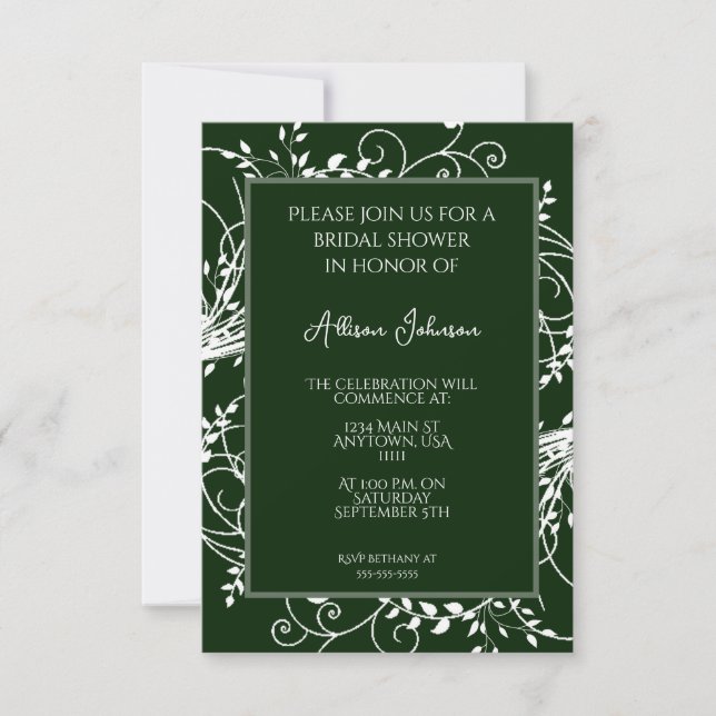 Emerald Green Flourish Bridal Shower Invitation (Front)