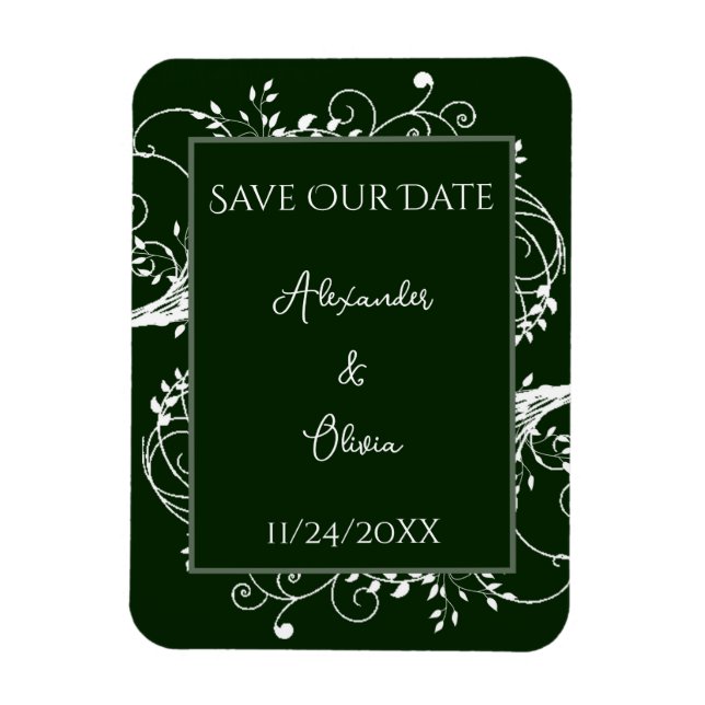 Emerald Green Flourish Save The Date Magnet (Vertical)