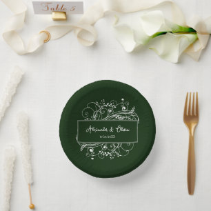 Emerald Green Flourish Wedding Shower Paper Bowls Plate