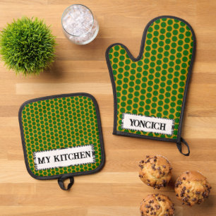 Emerald Green Flower Ribbon by Kenneth Yoncich Oven Mitt & Pot Holder Set