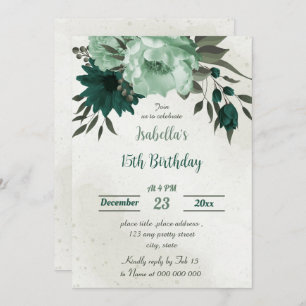 emerald green flowers botanical birthday  invitation