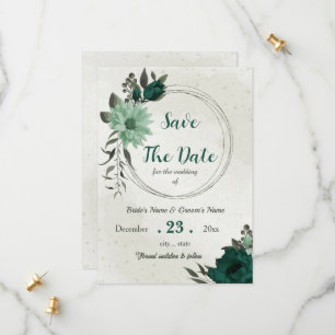 emerald green flowers botanical save the date
