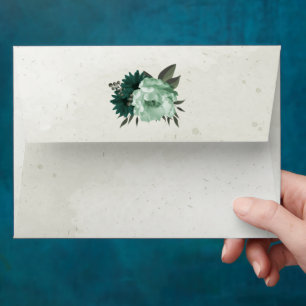 emerald green flowers botanical wedding  envelope