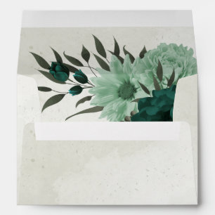 emerald green flowers botanical wedding  envelope