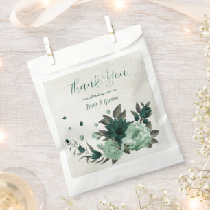 emerald green flowers botanical wedding favour bags
