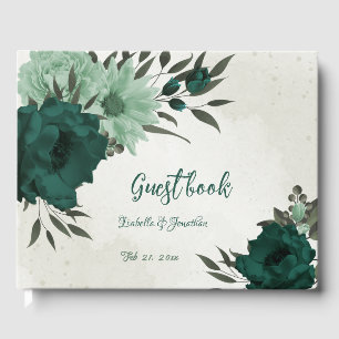 emerald green flowers botanical wedding guest book
