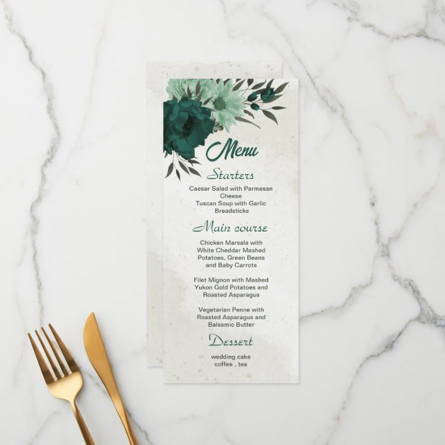 emerald green flowers botanical wedding  menu (Front/Back In Situ)