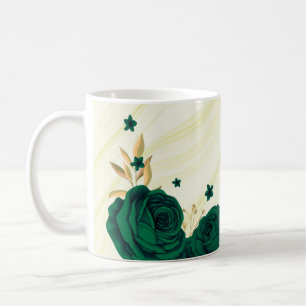 emerald green flowers gold leaves marble coffee mug