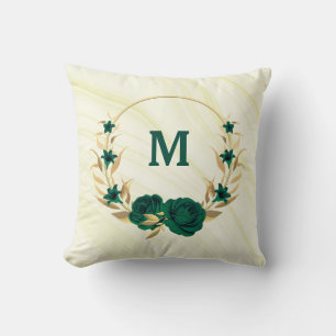 emerald green flowers gold leaves marble cushion