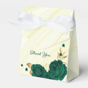emerald green flowers gold leaves marble favour box
