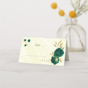 emerald green flowers gold marble place card