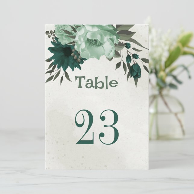 emerald green flowers table number (Standing Front)