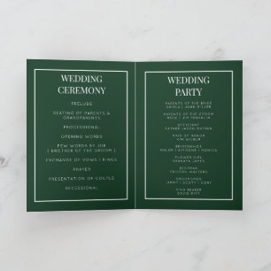Emerald green foldable wedding program card