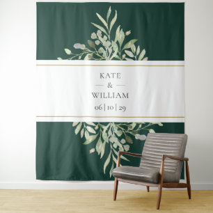 Emerald Green Foliage Wedding Photo Booth Backdrop Tapestry