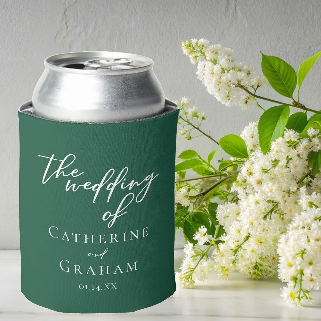 Emerald Green Forest Wedding Personalised Can Cooler (Creator Uploaded)