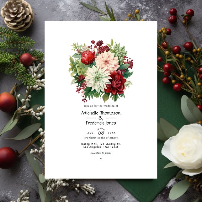 Emerald Green, Garnet Red and Snowy White Wedding Invitation (Creator Uploaded)