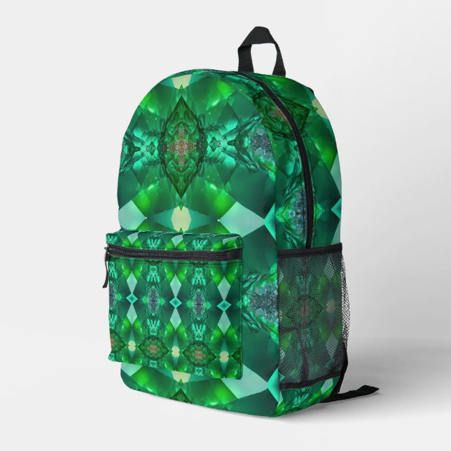 Emerald Green Gemstone Magical Mystical Trippy Printed Backpack (Back Corner Right)