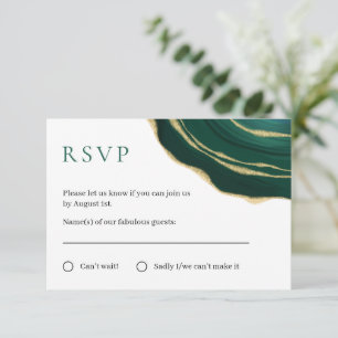 Emerald green gemstone with gold RSVP card