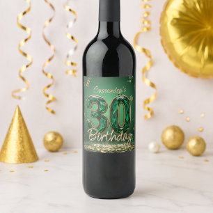 Emerald Green Gemstones & Gold 30th Birthday  Wine Label