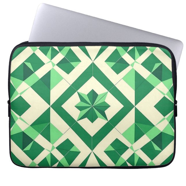 Emerald Green Geometric Star Pattern Laptop Sleeve (Front)
