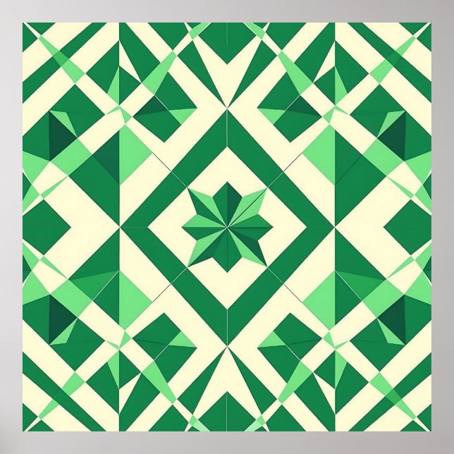 Emerald Green Geometric Star Pattern Poster (Front)