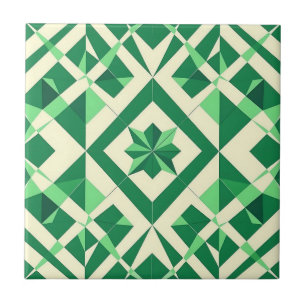 Emerald Green Geometric Star Pattern Tile