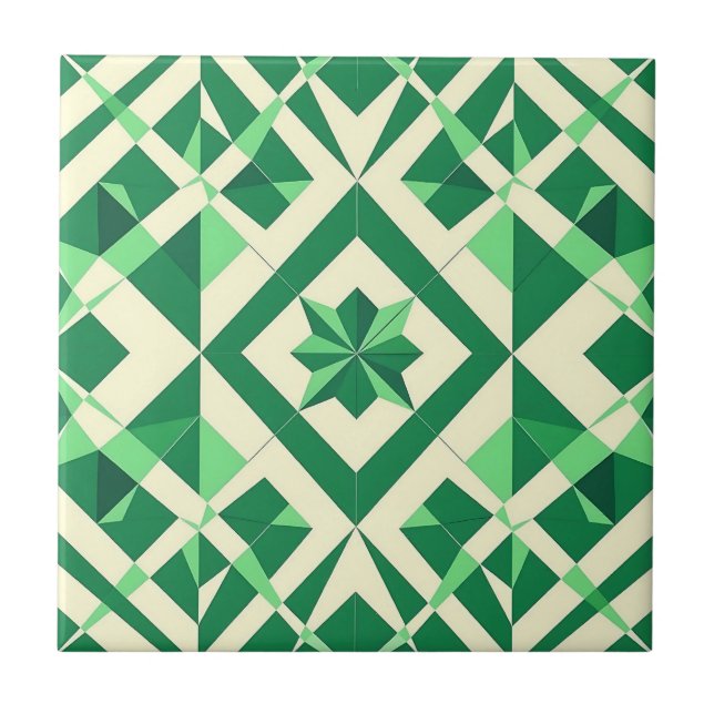 Emerald Green Geometric Star Pattern Tile (Front)