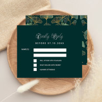 Emerald green ginkgo budget wedding response RSVP