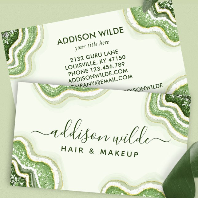 Emerald Green Glitter Agate Geode Luxe Chic Business Card (Creator Uploaded)