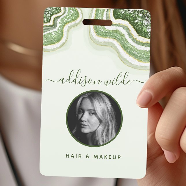 Emerald Green Glitter Agate Geode Luxe ID Badge (Creator Uploaded)