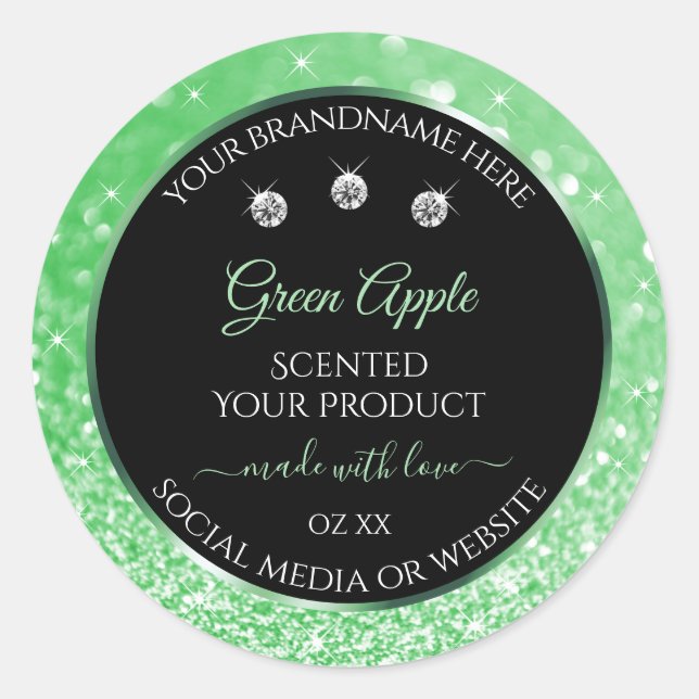 Emerald Green Glitter Black Product Label Diamonds (Front)